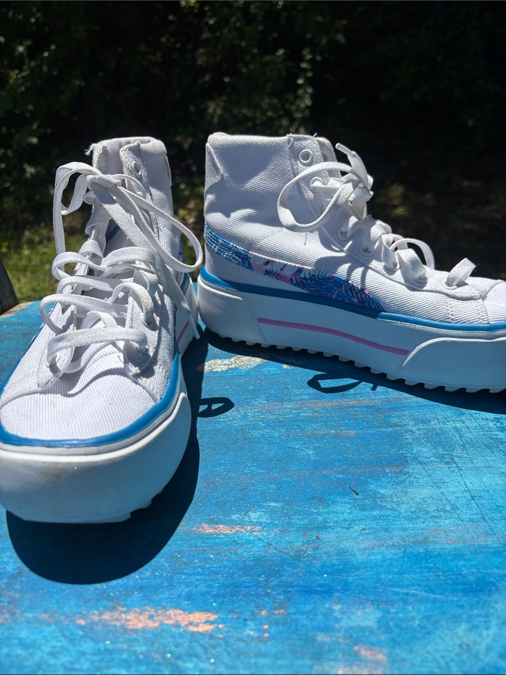 Puma White High-Top Sneakers with Blue and Pink Accents